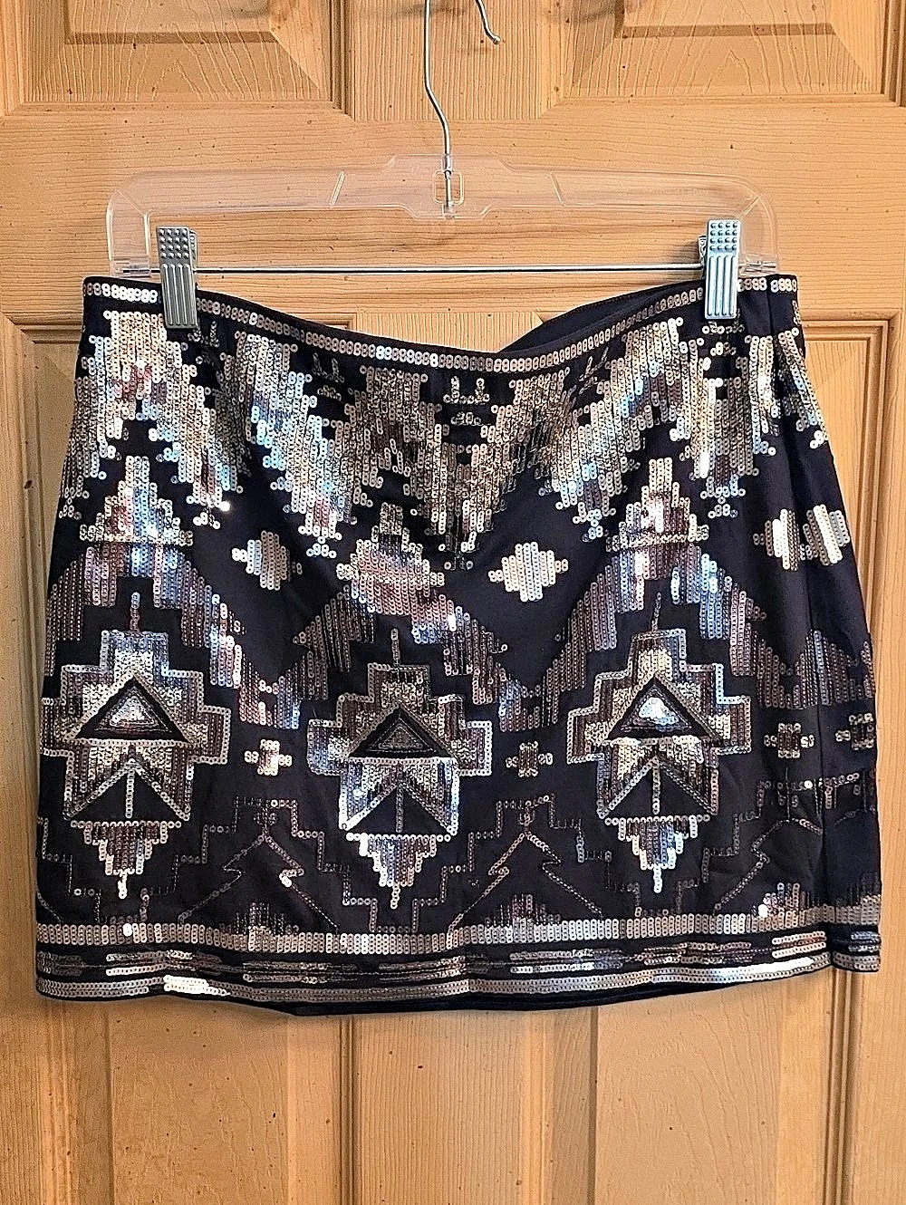 Express Aztec Sequin Mini Skirt Black & Gold Size Medium